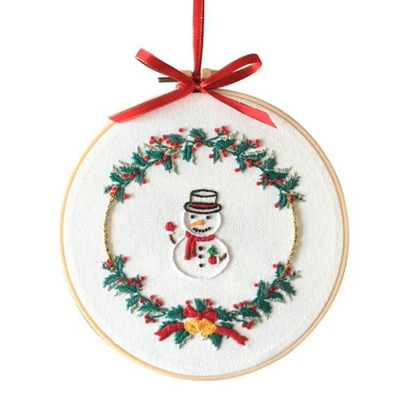 Hot Home Christmas Starter kit per ricamo fai da te con motivo a tema natalizio Cerchio per ricamo in cotone e lino Filo per cucito Mestiere di cucito KD1