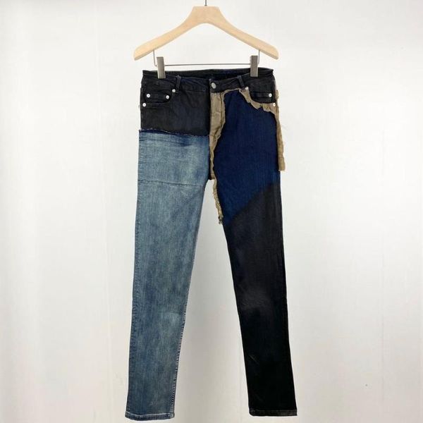 

men's jeans men wax patchwork stretchy skinny, Blue