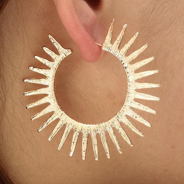 

hoop & huggie crazy feng hip hop open round style fit earring women punk earrings zinc alloy spike rivet for party gift, Golden;silver