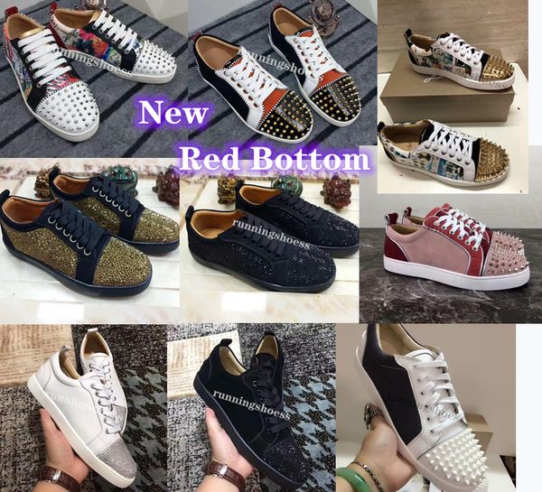 

new 2020 designers sneakers red bottom shoes low cut suede spike shoes for men and women shoes party wedding crystal leather sneakers