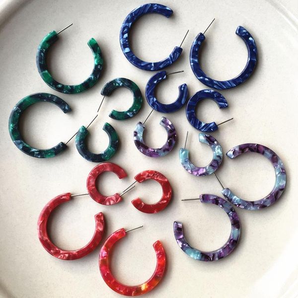 

hoop & huggie ujbox acetate earrings women colored red green blue acetic acid factory wholesale, Golden;silver