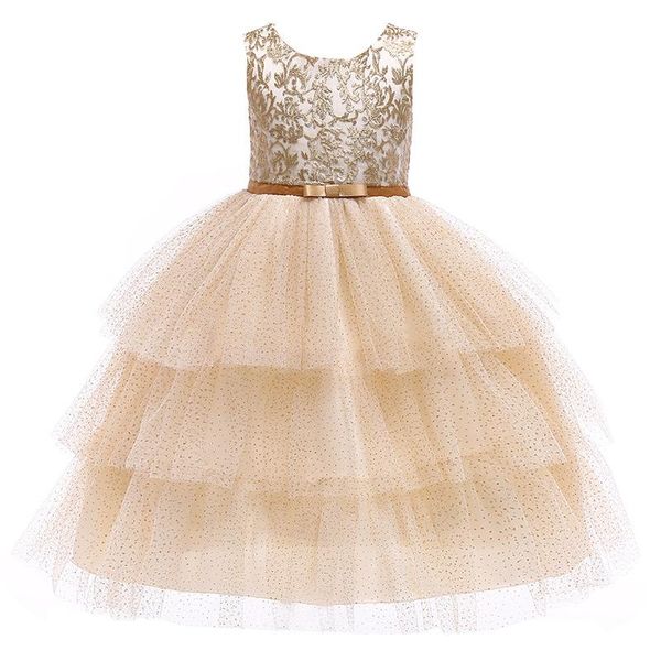 

girl's dresses children wedding party gown fashion flower embroidered girls dress tutu elegant christmas princess 2-9 year kids clothes, Red;yellow