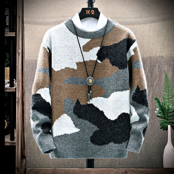 

2021 new autumn winter pullovers men casual style patchwork mens sweaters o-neck fit knitted soft loose men's sweater fashion thick war, White;black