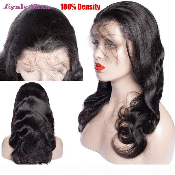 

body wave lace front wig 13x6 human hair wig brazilian remy hair 150% 180% density natural color transparent lace front wigs, Black