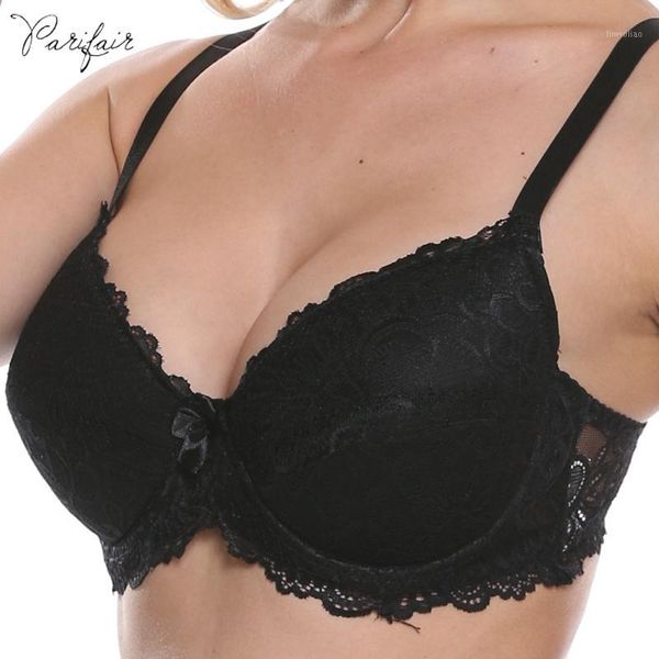 

parifairy lace bra solid color floral bras for women c d cup lingerie push up underwired bralette female bow brassiere1, Red;black