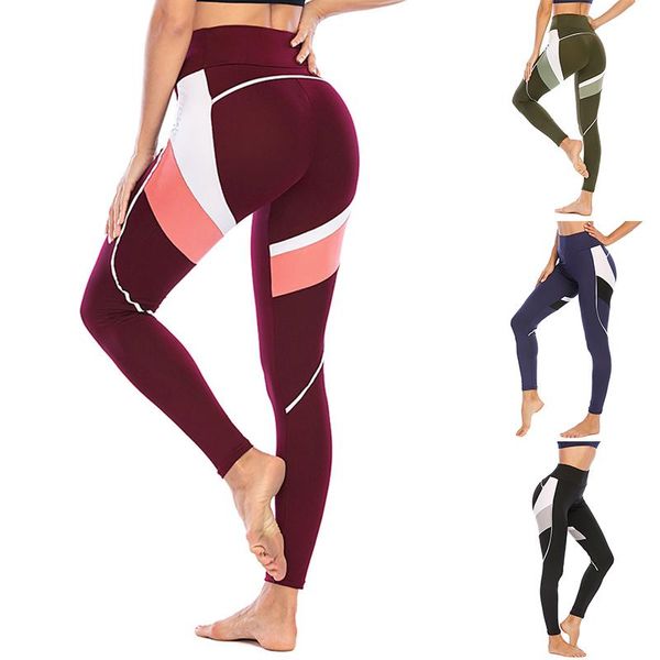 

women sports yoga leggings piecing style high waist running fitness pants h9, Black