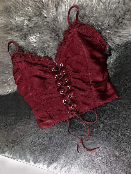 

lace up front shirred cami j1vo#, White