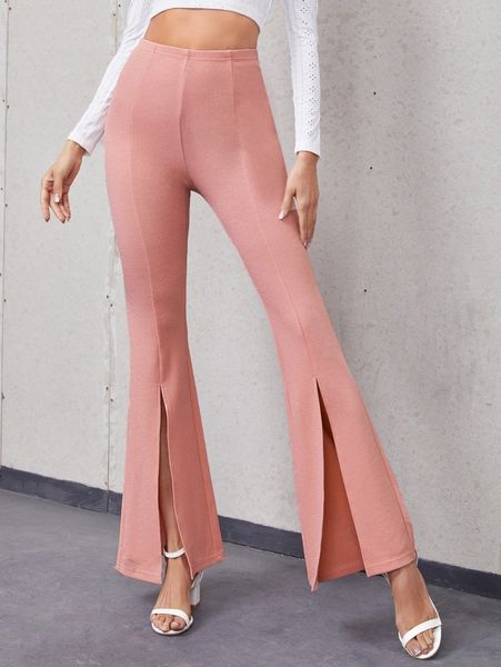 

split hem flare leg pants h9ie#, Black;white