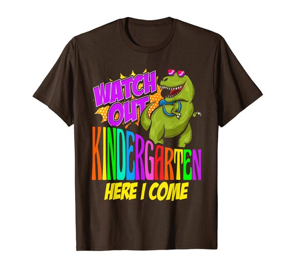 

watch out kindergarten here i come dinosaurs back to school t-shirt, White;black