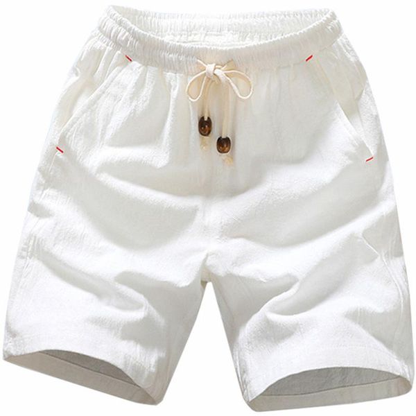 

brand men's casual sprot linen cotton comfort shorts male solid color loose fashion elastic waist drawstring shorts sweatpants, White;black