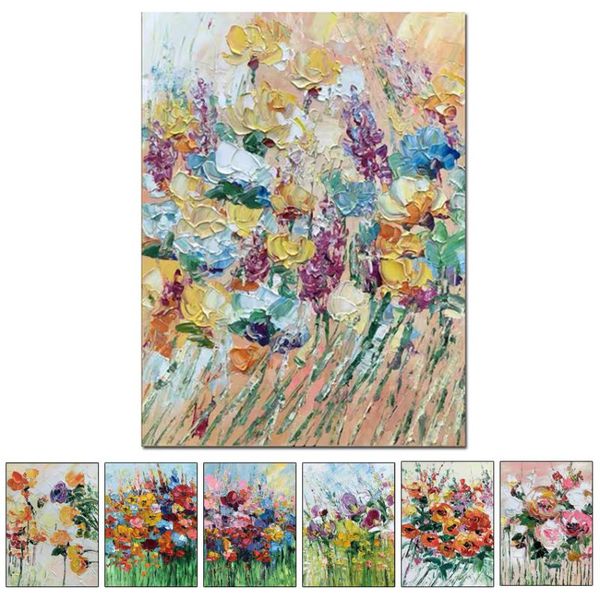 

paintings 100% hand-painted modern home decor wall art picture many flowers thick palette knife oil painting on canvas