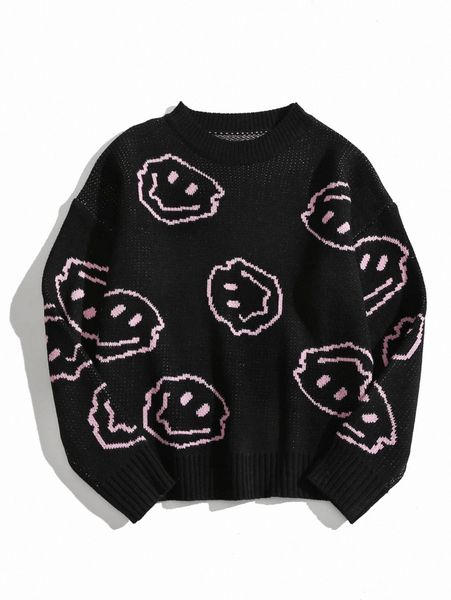 

smile face pattern sweater l0vb#, White