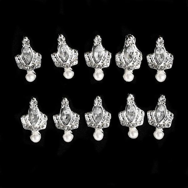 

nail art decorations 10pcs manicure tools bridal 3d accessories wholesale crystal crown bow rhinestone alloy diy metal decoration jewelry, Silver;gold