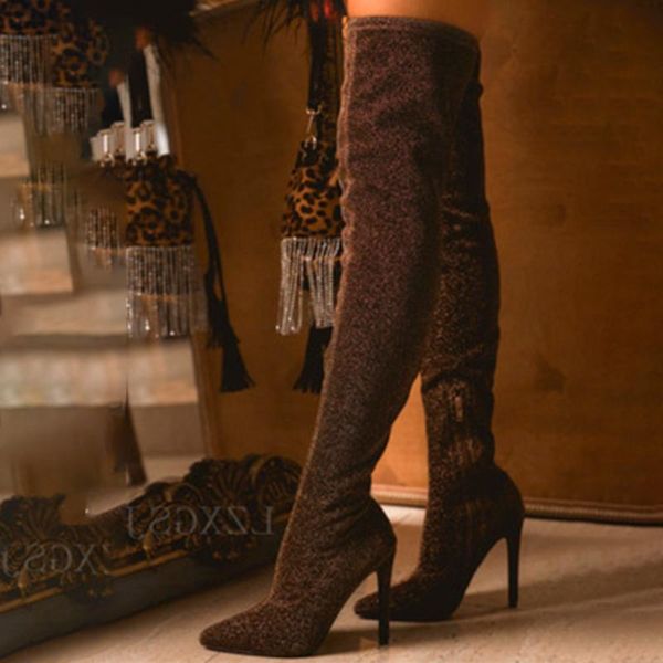 

leopard over-the-knee boots women's high boots woman thin high heels autumn winter female long big size 34-43, Black