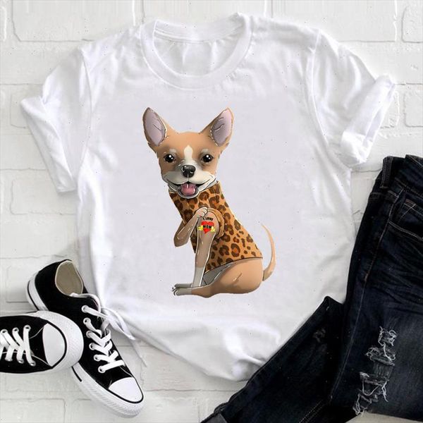 

women cute dog mom leopard printing clothing casual printing animal clothes print tshirt female tee ladies graphic t shirt, White