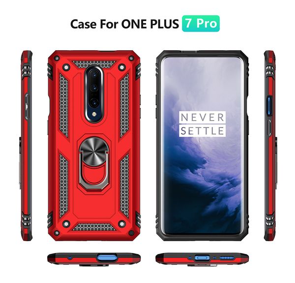 

for one plus 7 pro aomor hybrid phone case with kickstand back cover magnetic car finger ring stand hybrid pc shockproof case