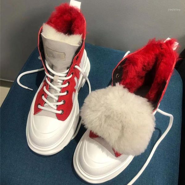 

2021 women winter snow ankle boots thick bottom full plus wool casual shoes lace up platform sneakers desginer 20211, Black