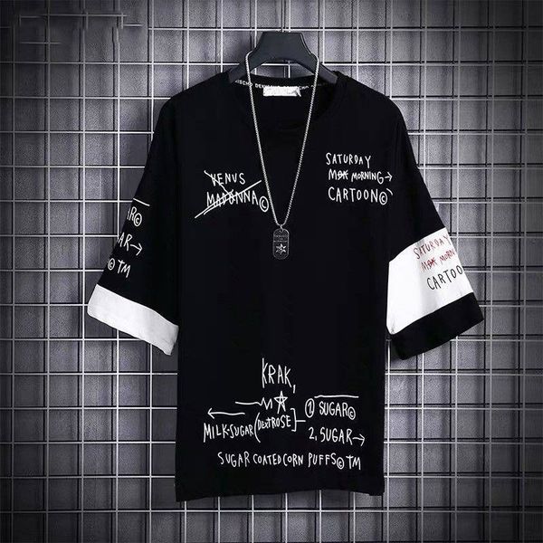 

men hip hop t shirt streetwear funny letter print t-shirt summer harajuku tshirt short sleeve tee skateboard kg-388, White;black