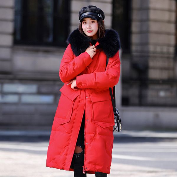 

2021 newwomen winter jacket coat long thick warm outwear fur hodded womens cotton coats jackets overcoat 0mcz, Black