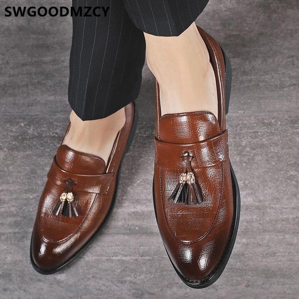 

office shoes men dress formal leather shoes for men coiffeur loafers mens classic italian brand sepatu slip on pria buty, Black