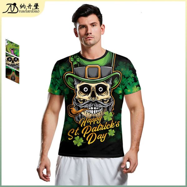 

irish 2021 spring and summer new ftival animal funny 3d digital printing casual short sve men's t-shirt, Black