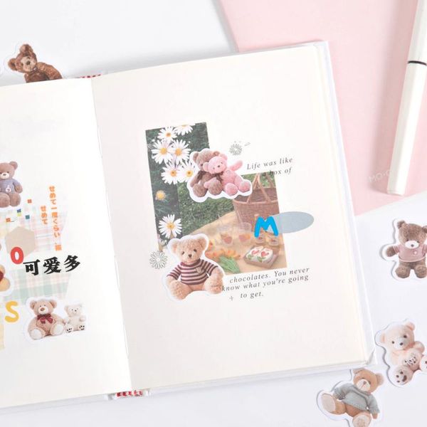 

46 штук box kawaii бурый медведь наклейки симпатичные японские бумаги украшения коллаж журнал канцелярские наклейки jllihx bdebag