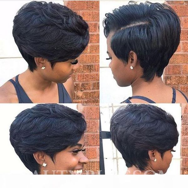 

brazilian virgin human hair side part little lace front wigs glueless short human hair wigs natural straight with baby hair for black women, Black;brown