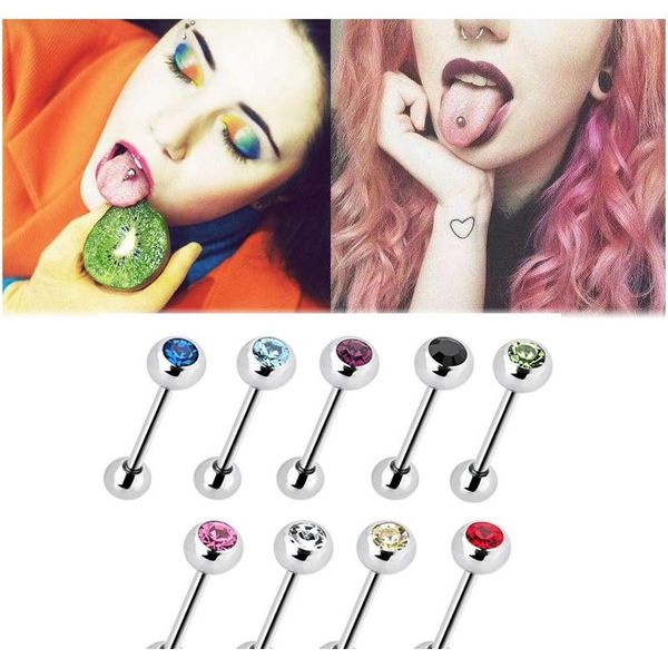 

1pcs stainless steel rhinestone tongue ring barbell bar tongue piercing cartilage helix tragus ring body jewelry pircing lengua f jllkqj, Silver