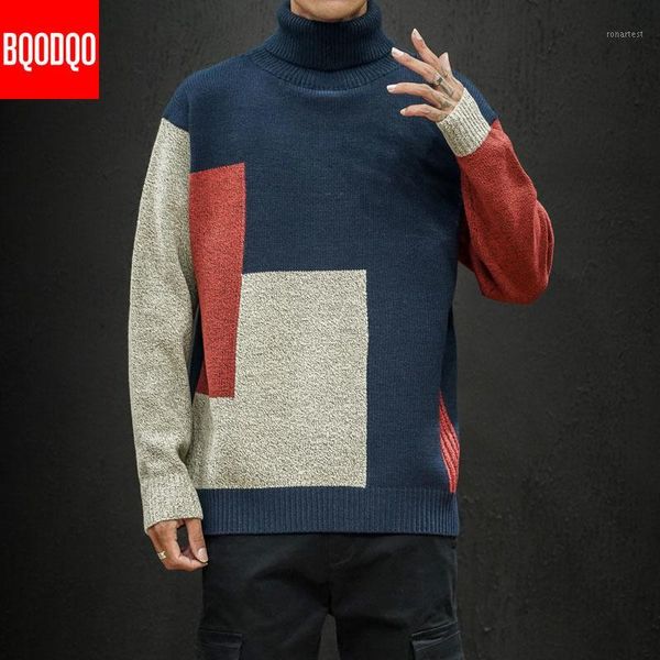 

loose knit designer sweater winter men 5xl turtleneck autumn patchwork streetwear pullovers fashion casual korean mens sweaters1, White;black
