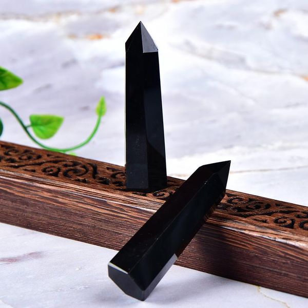 

1pc natural rock obsidian hexagonal column crystal point mineral ornament healing wand home decor diy gift de jllghd, Black