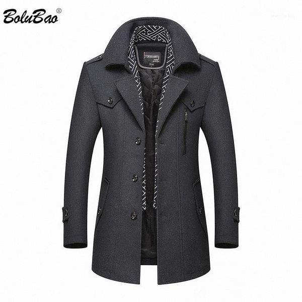 

bolubao men winter wool coat 2021 men's new casual brand solid color wool blends woolen pea coat male trench overcoat1, Black