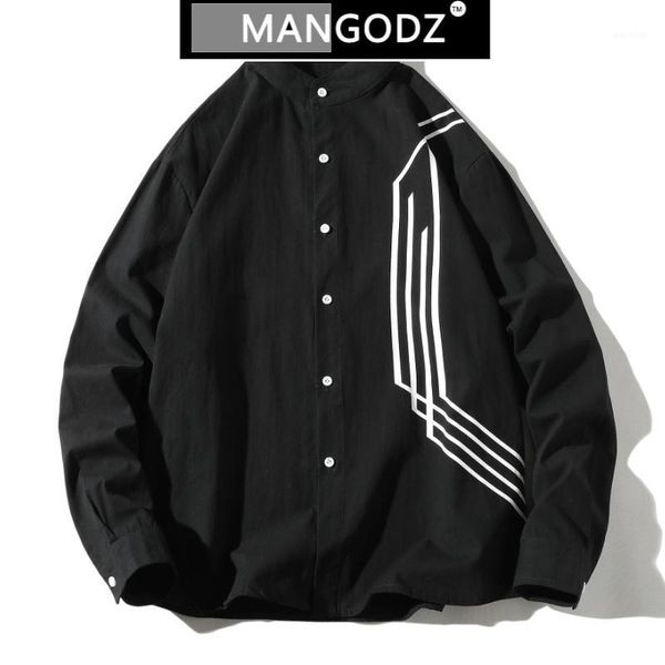 

stand long sleeve shirts men 2021 spring new mens clothing vintage striped oversized harajuku shirt streetwear camisa masculina1, White;black