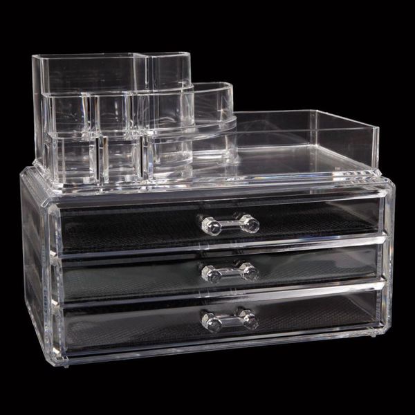 

cosmetic bags & cases transparent rectangular room-saving 3-layer makeup case drawers plastic household 190813205