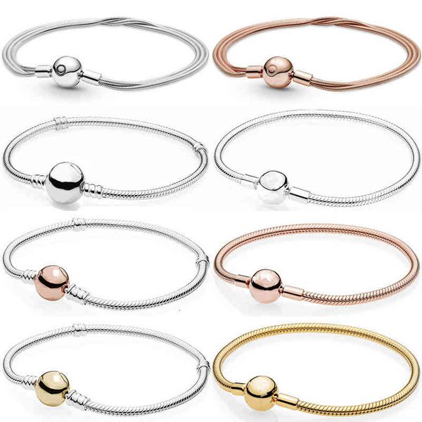 Momentos Rosa Multi Três Fino Corrente de Corrente Bola Circular Bracelete Fit 925 Esterlina Prata Bead Charme Moda Diy Jóias