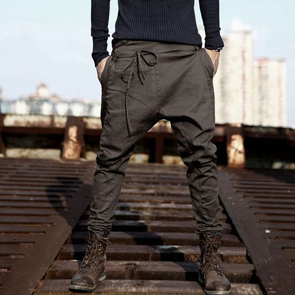 

new men harem pants autumn spring loose casual trousers long drawstring sashes male pant q1219, Black