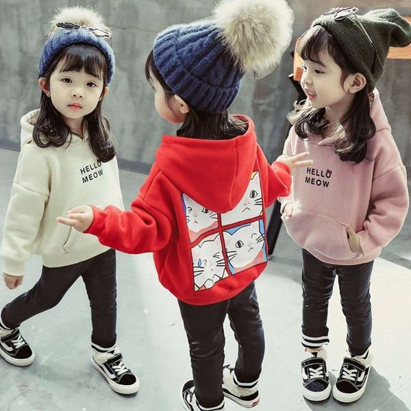 

autumn 3 winter cloth korean girls' version 2 thickened sweater coat girl 5 plush hooded pullover baby 6 children's fashion, Black