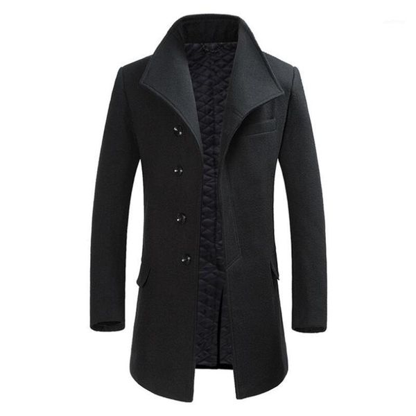 

2020 men brand wool blend new fashion winter warm thick woolen solid color coat slim fit male trench coat wool w9891, Black