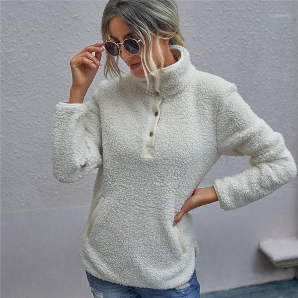 

women turtleneck sherpa sweater teddy fleece fluffy pullover double-sided warm fleece ladies casual streetwear sweaters1, White;black