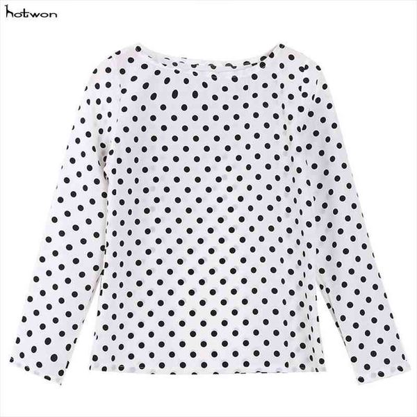

womens loose long sleeve chiffon casual blouse shirt fashion dots blouse, White