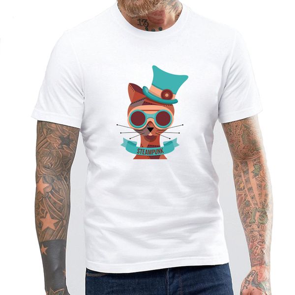 

мужская мода лето смешные рисованной стимпанк cat дизайн футболка casual male tops hipster собственный стиль спорта толстовка с капюшоном ho