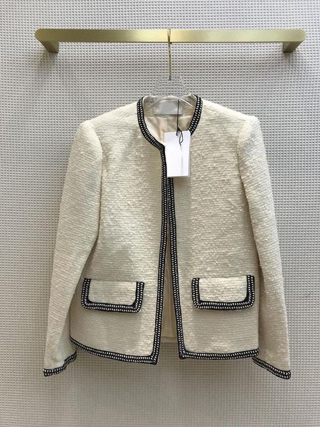 

high-end brand woolen jacket coat 2021 autumn winter women new luxury simple woven contrast color slim straight jackets cardigan, Black