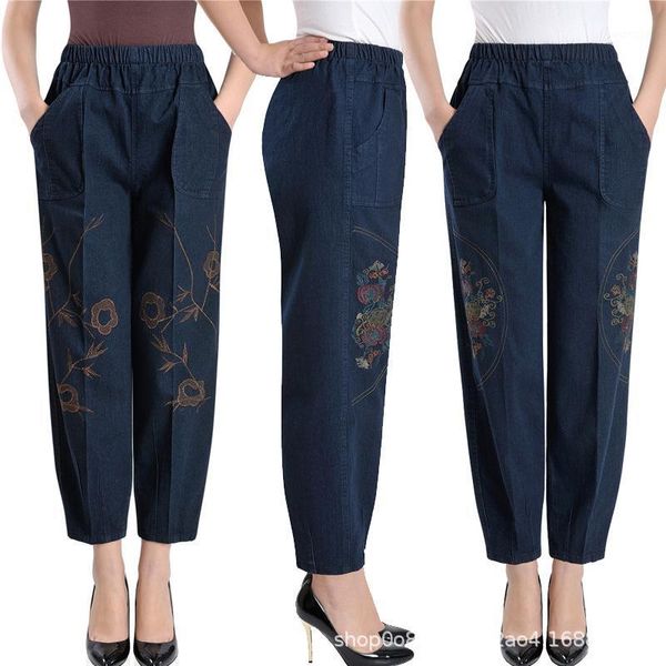 

women's loose harem jeans with embroidery jeans women elasticity boyfriends mom female plus size casual denim pants women1, Blue