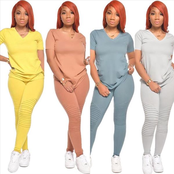 

women ruched stacked pants solid tshirt pleated pants 2 pieces sets tracksuits club outfits lounge wear summer 2021, Gray