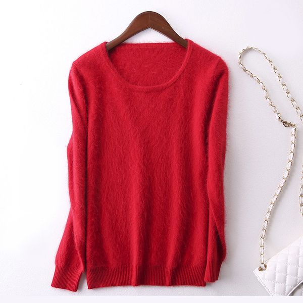 

2021 new winter new sweaters women mink cashmere wool pullover base low round warm plush knitted simple cozy sweater 39a0, White;black