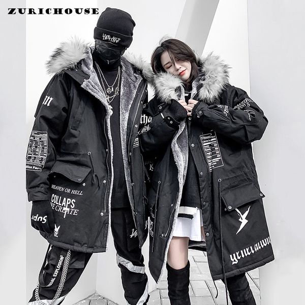 ZURICHOUSE Cappotto invernale hip-hop Donna Collo lungo in pelliccia Parka caldo 2020 Street Style Coppia oversize Giacca in pile con cappuccio Donna T200114