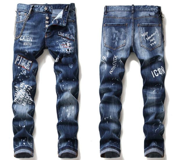 

mens designer jeans classic hip hop pants stylist jeans distressed ripped biker jean slim fit motorcycle zipper ripped denim jeans, Blue