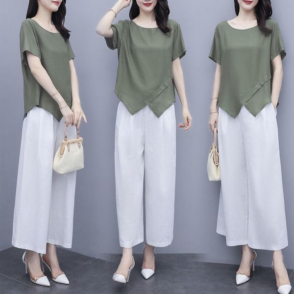 

женская хлопковая и льняная раскрывающееся чувство широко ноги 2020 новых летних одежды костюма брюки брюки ноги suitwide suitkorean стиль в, Gray