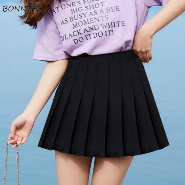 

skirts women pleated solid skirt school uniforms student preppy mini korean style all-match womens high waist summer chic daily1, Black
