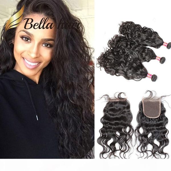 

brazilian virgin hair natural wave 3 bundles and 4*4 closure with baby hair 4pcs lot indian peruvian malaysian bella hair weaves closure, Black;brown