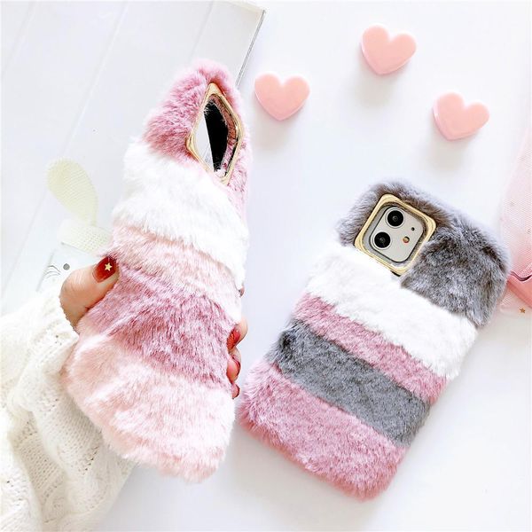 

girl cute pink fur plush case for iphone x xr xs max 6 6s 7 8 plus touch soft winter warm back wmtqyo yyysports